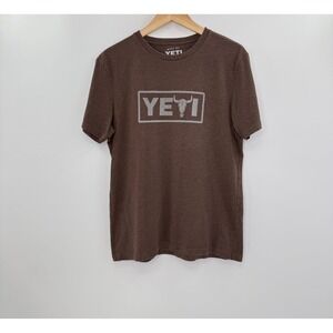 YETI‎ T-Shirt Mens Medium Brown Logo Graphic Short Sleeve Casual Tee
